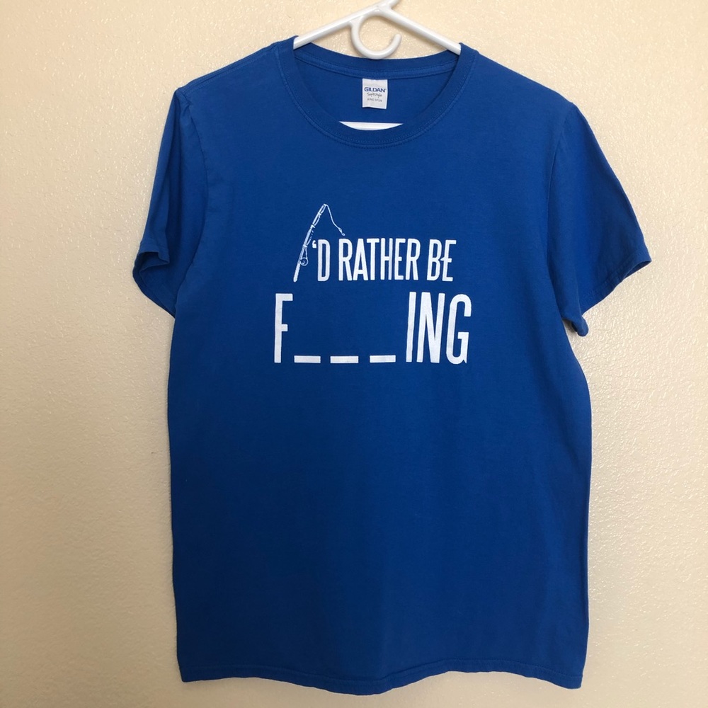Gildan Blue t-Shirt “I Rather be Fishing” Sz M